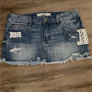 Hollister Vintage Distressed Blue Denim Mini Skirt